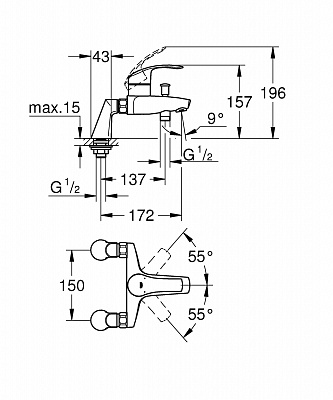 Смеситель для ванной GROHE EUROSMART 33303002