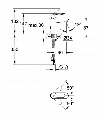 Смеситель для умывальника GROHE BAU EDGE 23329000 цепочка