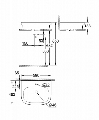 Раковина накладная Grohe Euro Ceramic, 60 39337000