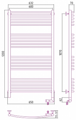 Полотенцесушитель электрический Сунержа Богема 2.0 выгнутая 1200х600 МЭМ правый