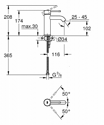 Смеситель для раковины Grohe Essence New S-Size II, гладкий корпус