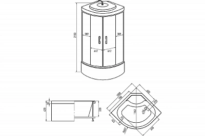 Душевая кабина угловая 100х100х215 ERLIT ER3510TP-C2-RUS_GRAY четверть круга высокий поддон