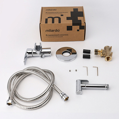 Встраиваемый смеситель с гигиеническим душем Milardo Rora глянцевый хром RORSBR0M08