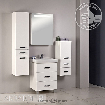 Тумба с раковиной Акватон Америна 60 М 3 ящика, белая 1A168901AM010