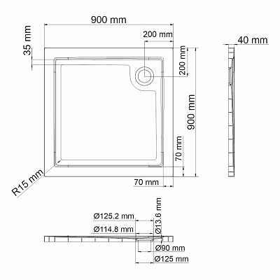 Душевой поддон 90х90 WasserKRAFT Salm 27T03 квадрат, белый
