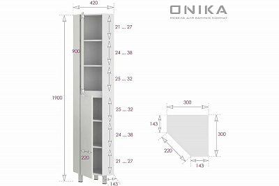Пенал напольный для ванной АЙЛЕНД 30 угловой, напольный Onika 403082