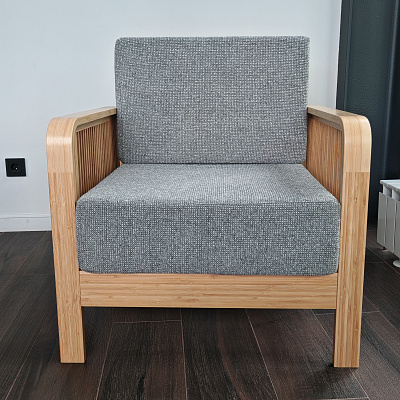 Кресло на каркасе из бамбука 730 с подушками FN-060D-2 NATURE BAMBOO+GREY FABRIC