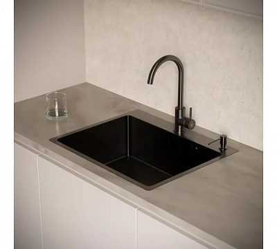 Кухонная мойка с корзиной раздвижной и дозатором РМС MR-6050BL черная