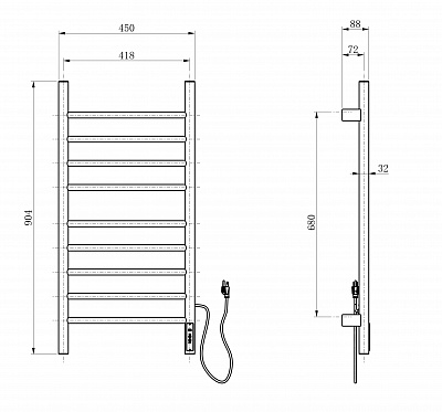 Полотенцесушитель электрический Wonzon & Woghand bonn, черный матовый ww-al409-mb