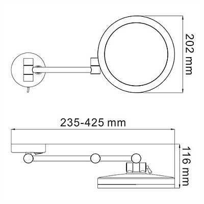 Зеркало с LED-подсветкой, 3-х кратным увеличением WasserKraft K-1004BLACK