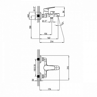 Смеситель для ванны  Milardo Horizont HORSB02M02