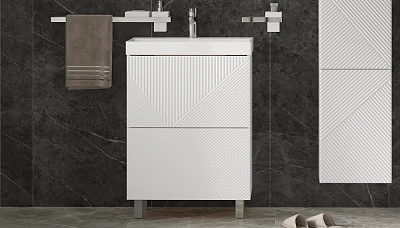 Тумба с раковиной Velvex Edge 600-0-2 (9696) белый глянец