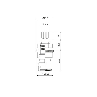 Кран-буксы разнонаправленные, керамика, 90°, 20 зубцов, M18x1,5, h=44 мм, 2 шт, IDDIS, 998CR440SM-S