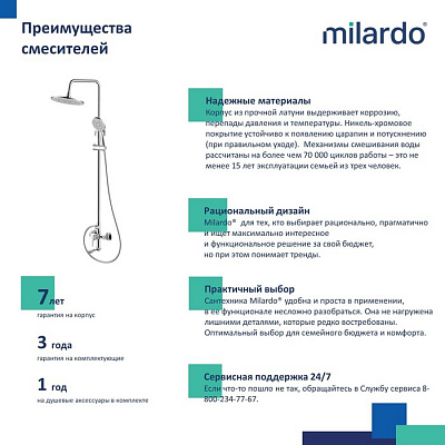 Смеситель для ванны с верхним душем Milardo Rora глянцевый хром, RORSB4FM06