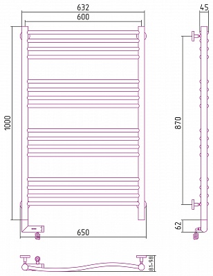 Полотенцесушитель электрический Сунержа Флюид 2.0 1000х600 МЭМ правый
