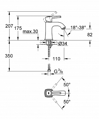 Смеситель для умывальника GROHE GRANDERA 23310000 EcoJoy