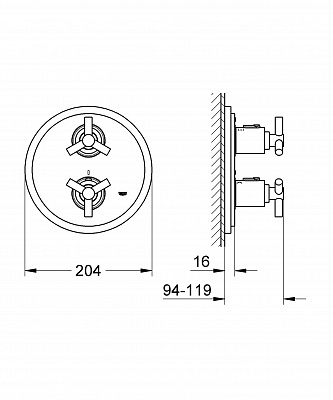Смеситель для ванной GROHE ATRIO 19395000 термостат, без механизма