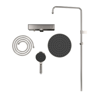 Душевая система VitrA Core Round A4730934EXP с термостатическим смесителем и ручным душем брашированная никель