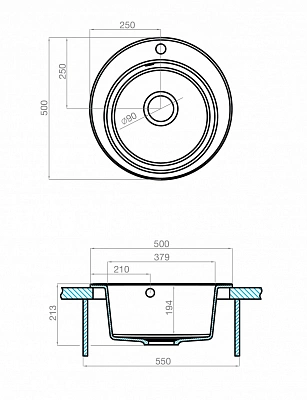Мойка кухонная круглая Шелли AQUATON 1A734732SS250 серый шелк