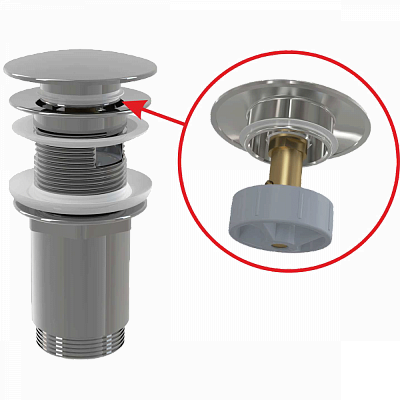 Донный клапан сифона AlcaPlast A392C для умыв.CLICK/CLACK 5/4",цельномет., перелив, бол.заглушка