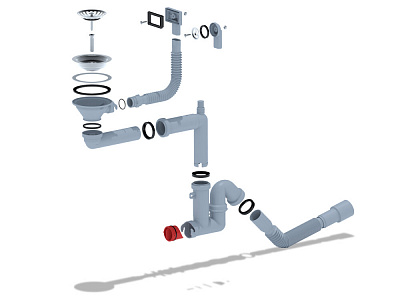 Сифон для мойки АНИ пласт 3 1/2 с отводом для стиральной машины, гибким круглым и прямоугольным переливом с гибкой трубой 40*40/50мм, F5345SA15