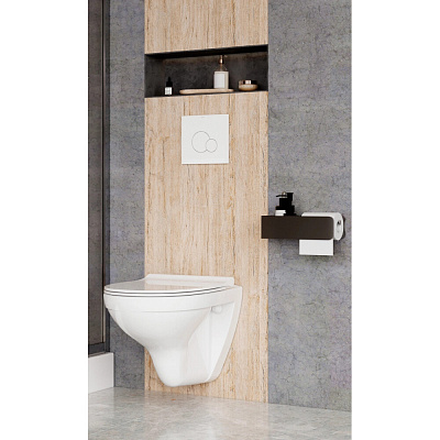 Подвесной унитаз безободковый с инсталляций Сантек Бореаль rimless (с тонким сиденьем, панель белая 1WH501832