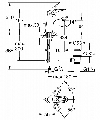 Смеситель для умывальника GROHE EUROSTYLE 33558003