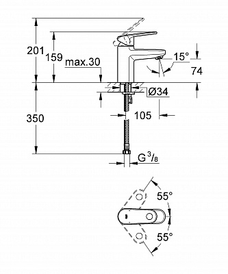 Смеситель для умывальника GROHE EUROPLUS II 33163002 гладкий корпус