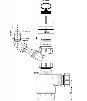 Сифон для раковины 1 1/2 McALPINE MRSK3 с отводом для стиральной машины