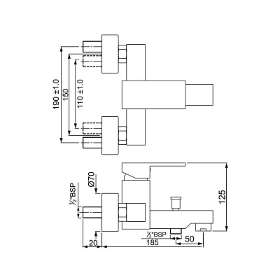 Смеситель для ванны с коротким изливом Jaquar KUBIX KUB-CHR-35119F