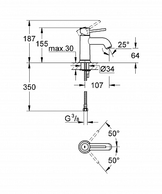 Смеситель для умывальника GROHE BAU CLASSIC 23162000