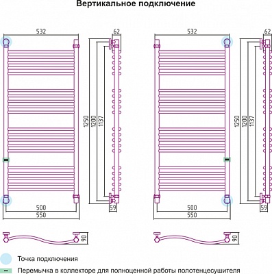Полотенцесушитель водяной Сунержа ФЛЮИД 1200х500