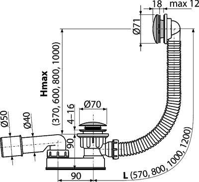 Сифон AlcaPlast A507CKM для ванны клик-клак металл