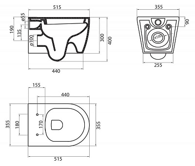 Чаша унитаза подвесного безободкового Belbagno MARINO  BB105CHR