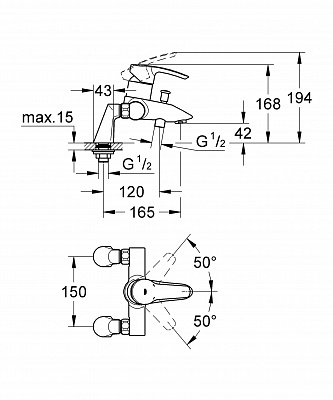 Смеситель на борт ванны GROHE EUROSTYLE 33612001