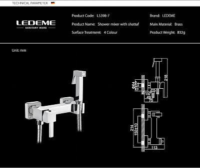 Смеситель с гигиеническим душем Ledeme L5398-7