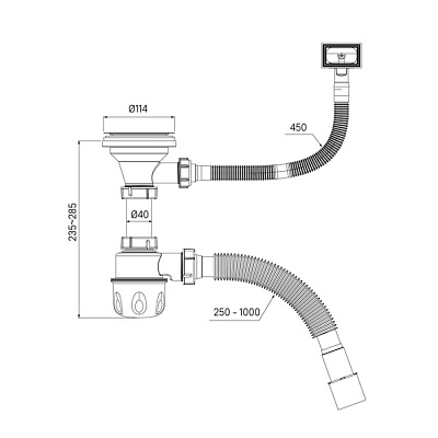 Сифон бутылочный для мойки Iddis Optima Home 3.1/2x40мм, с выпуском, гофротрубой и переливом 900CVG0P10VD