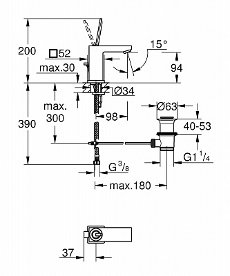 Смеситель для умывальника GROHE EUROCUBE JOY 23654000