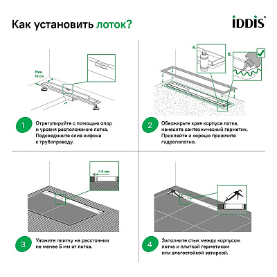 Лоток душевой горизонтальный выпуск комбинированный затвор двухсторонняя решетка 800мм IDDIS 975A8SB00DZ хром