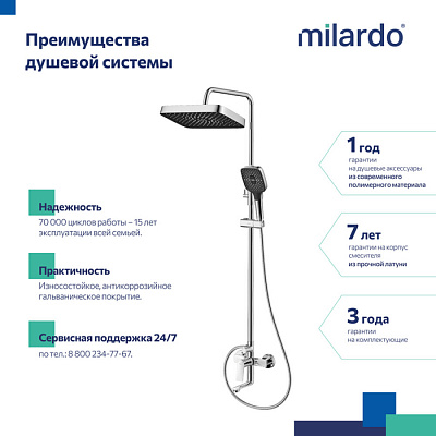 Душевая система с тропическим душем Milardo Азур (Azure), хром глянцевый AZUSB3FM06
