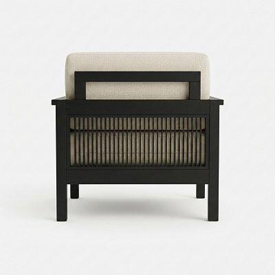 Кресло на каркасе из бамбука 830 с подушками FN-059D-2 BLACK BAMBOO+WHITE FABRIK